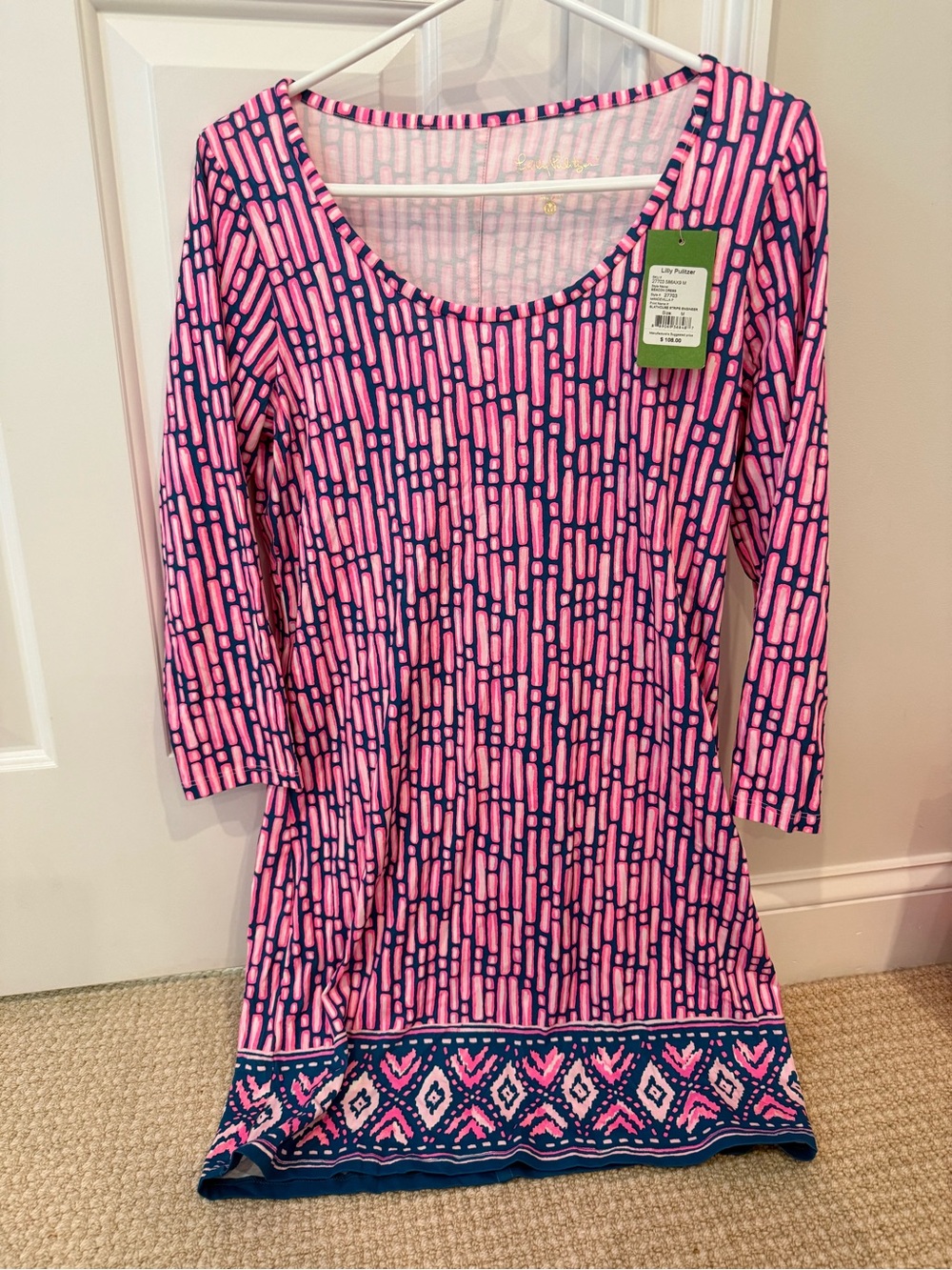 NWT Lilly Pulitzer Pink and Navy Geometric Scoop-Neck Dress